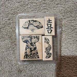 Japanese Themed Wood And Rubber Stamps Set Of 4